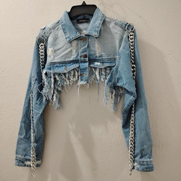 TRENDS -S- Crop Top Ripped Jean Jacket & short set - Picture 4 of 7